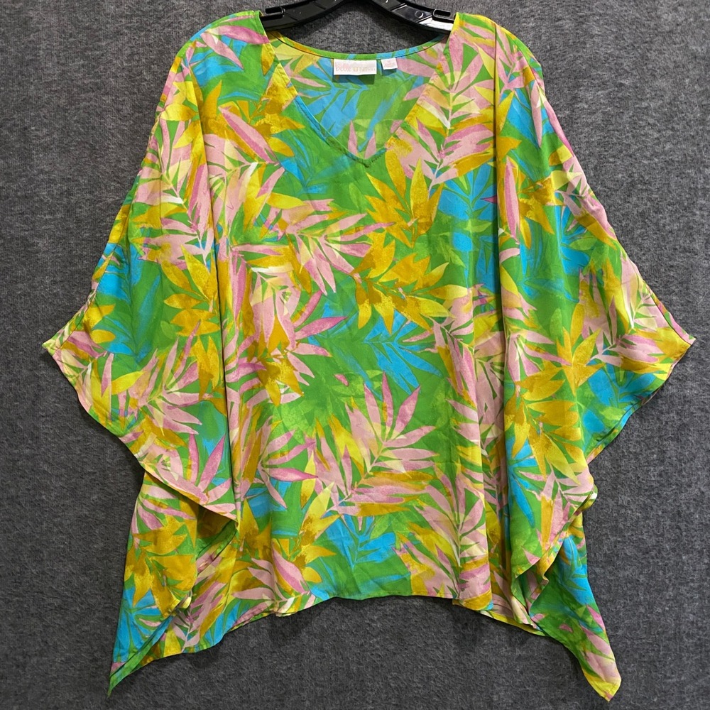 Belle Kim Gravel Kimono Top Womens 1X Boho Tropical Leaf Beach Vacation Resort
